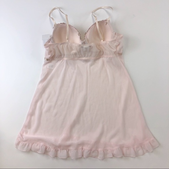 𝅺LINDA Donatella baby doll lingerie soft pink sheer Medium embellished - Picture 4 of 6